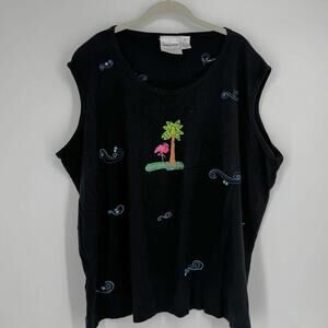 Michael Simon sweater vest womens 3x black palm tree flamingo beachy tropical
